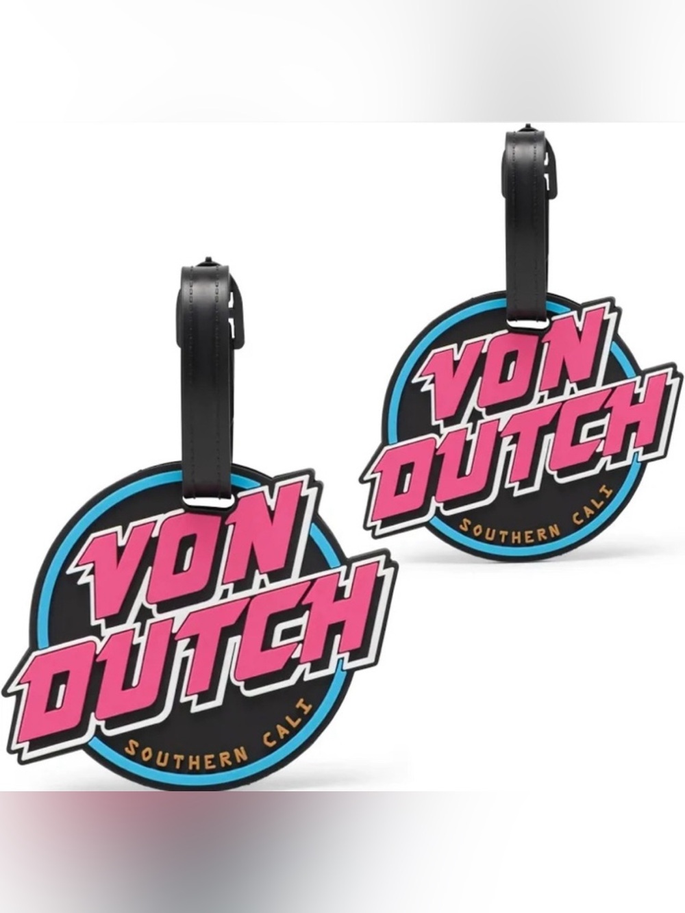Von Dutch 2-Pack 80s Pink & Blue Round Logo Luggage Tag